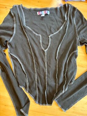 Urban Outfitters Ribbed Long-Sleeve Top with Contrast Stitching